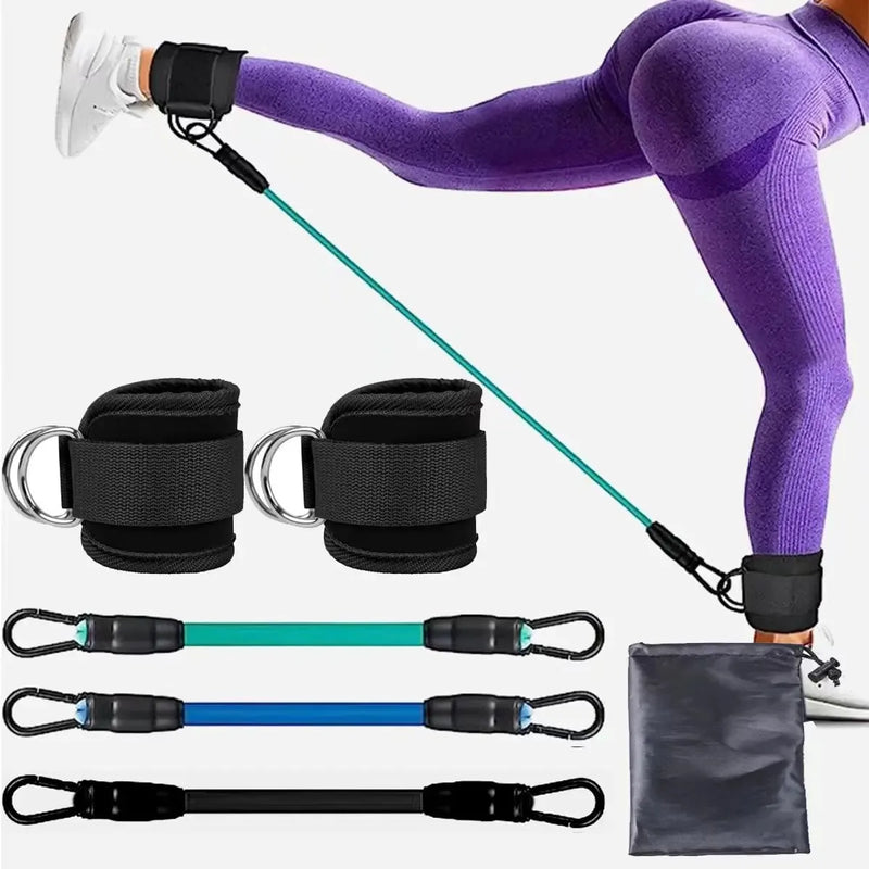 Tornozeleira com Faixa de Resistência para Pernas e Quadril – Corda de Tração para Força, Treino Elástico para Fitness, Yoga, Pilates, Crossfit e Academia em Casa