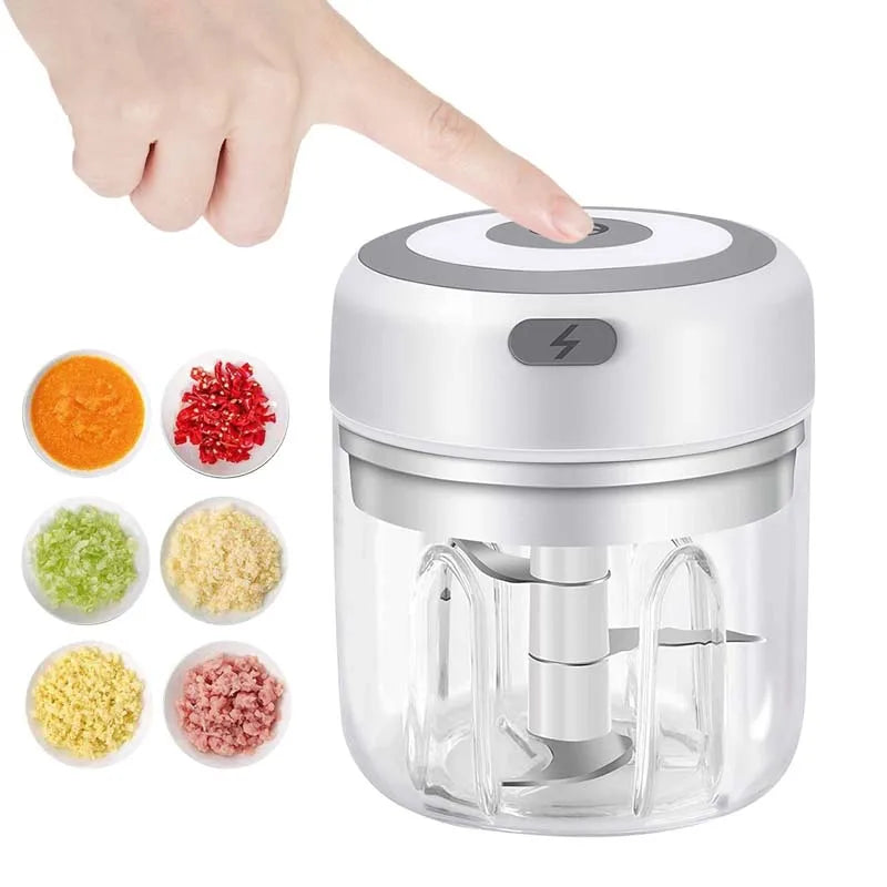 Mini Triturador Elétrico Sem Fio para Alho – 100ml/250ml, Portátil, Recarregável via USB, Ideal para Gengibre, Pimenta, Legumes e Cozinha