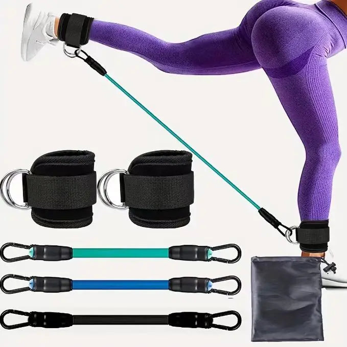 Tornozeleira com Faixa de Resistência para Pernas e Quadril – Corda de Tração para Força, Treino Elástico para Fitness, Yoga, Pilates, Crossfit e Academia em Casa