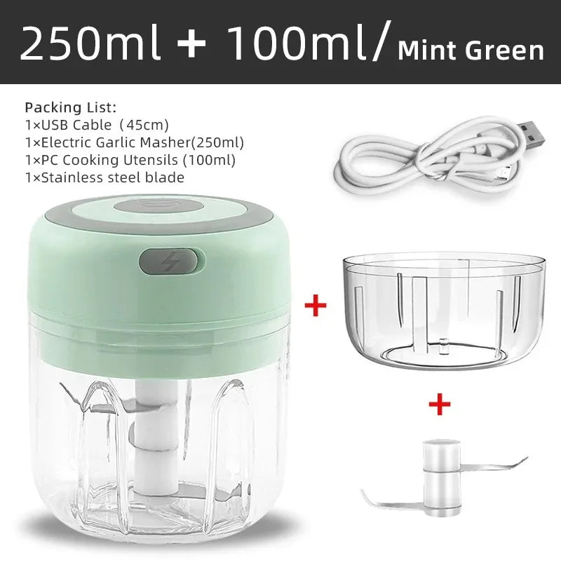 Mini Triturador Elétrico Sem Fio para Alho – 100ml/250ml, Portátil, Recarregável via USB, Ideal para Gengibre, Pimenta, Legumes e Cozinha