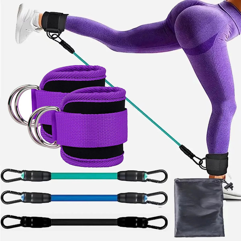 Tornozeleira com Faixa de Resistência para Pernas e Quadril – Corda de Tração para Força, Treino Elástico para Fitness, Yoga, Pilates, Crossfit e Academia em Casa